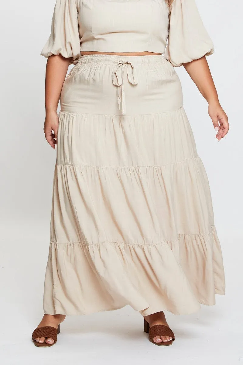 Versatile Wear Cozy Vibe Beige High Waist Tiered Maxi Skirt