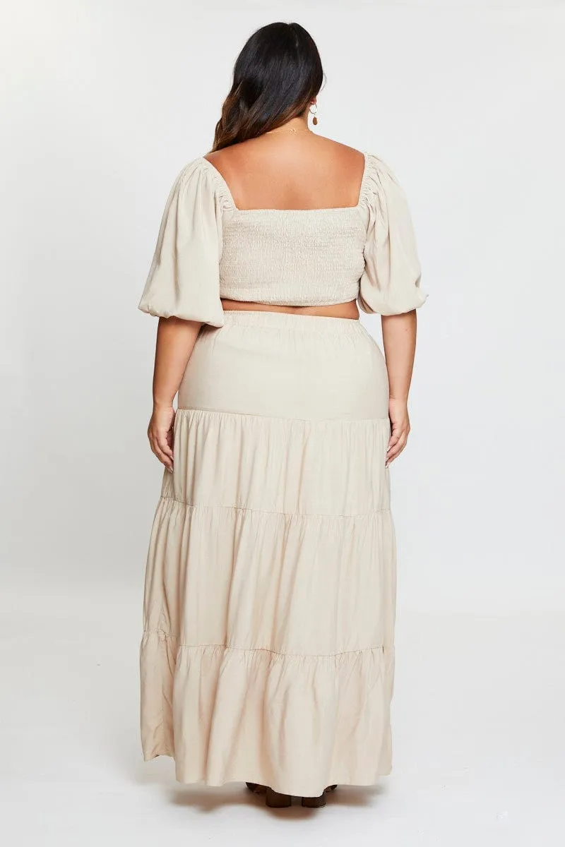 Beige High Waist Tiered Maxi Skirt Sharp Look Minimalist Chic
