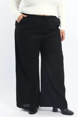Quick Wash Low Maintenance Black Back Pocket Linen Blend Wide Leg Pants