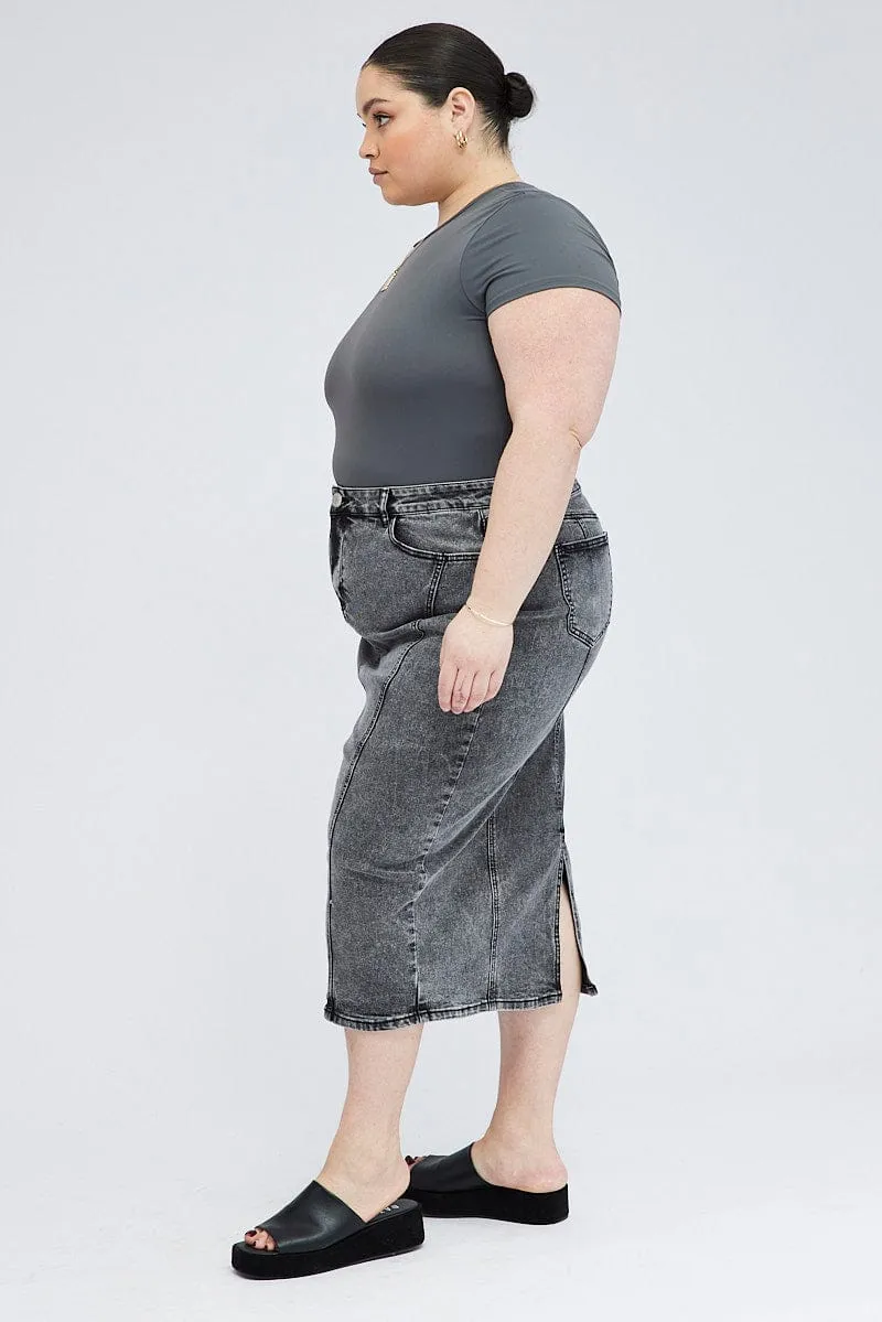 Black Midi Skirt Denim Red Carpet Look Neutral Wear