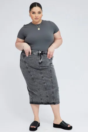 Black Midi Skirt Denim Smooth Feel