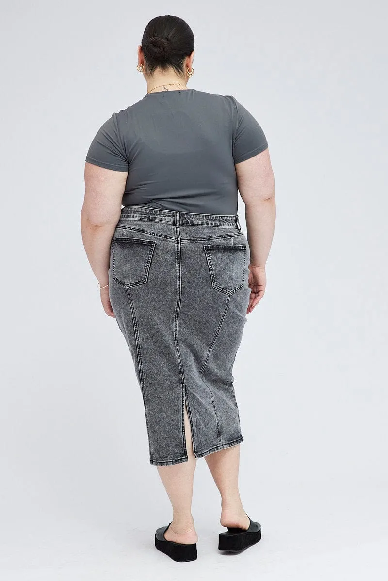 Black Midi Skirt Denim Non Restrictive Spring Brunch