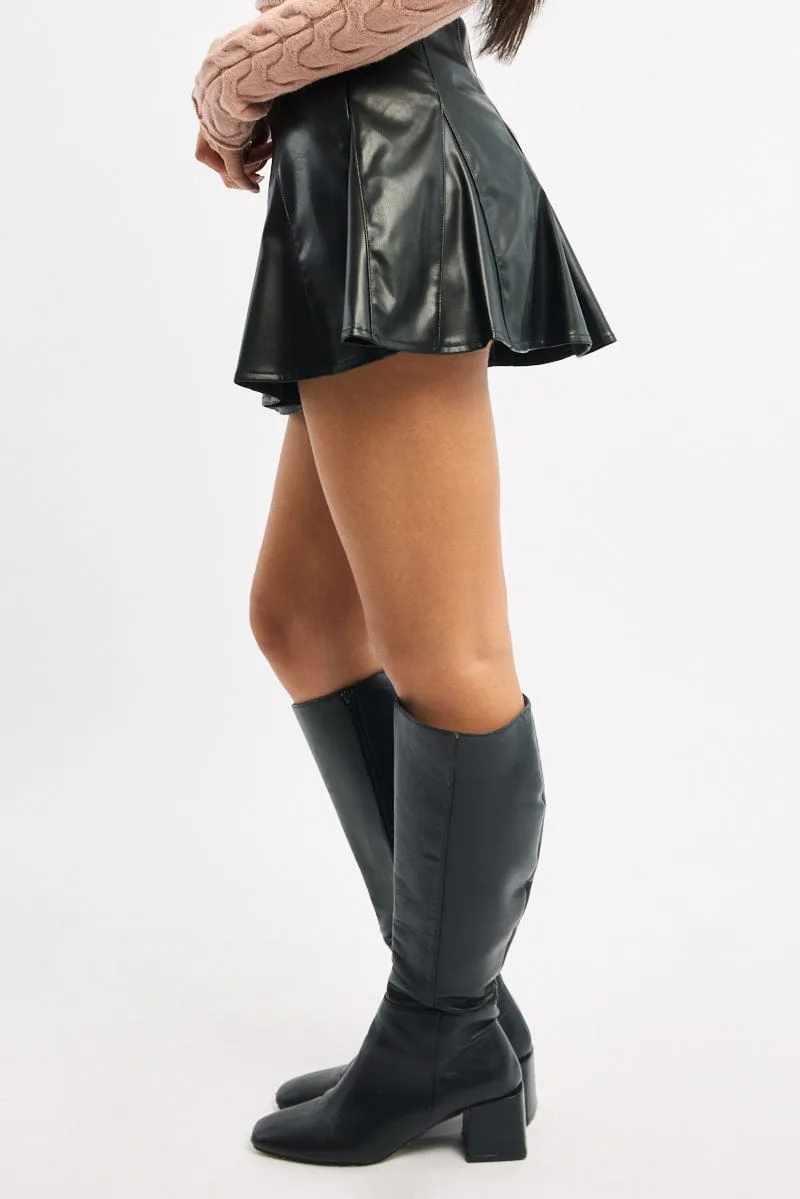 Black Pu Flare Skort Skirt High Waisted Panelled mix and match
