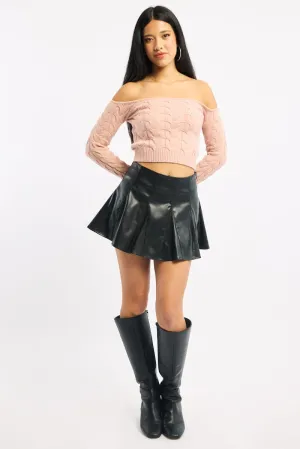 Black Pu Flare Skort Skirt High Waisted Panelled Budget Friendly Soft Lining