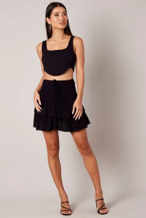 Easy Motion Day Wear Black Skater Skirt Smocking Waist Mini