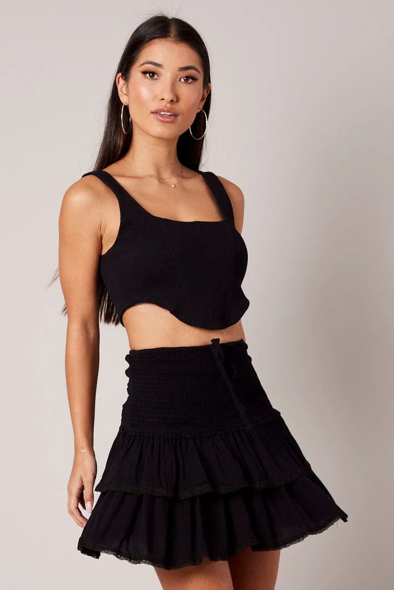 Black Skater Skirt Smocking Waist Mini Airy Look Blogger Favorite