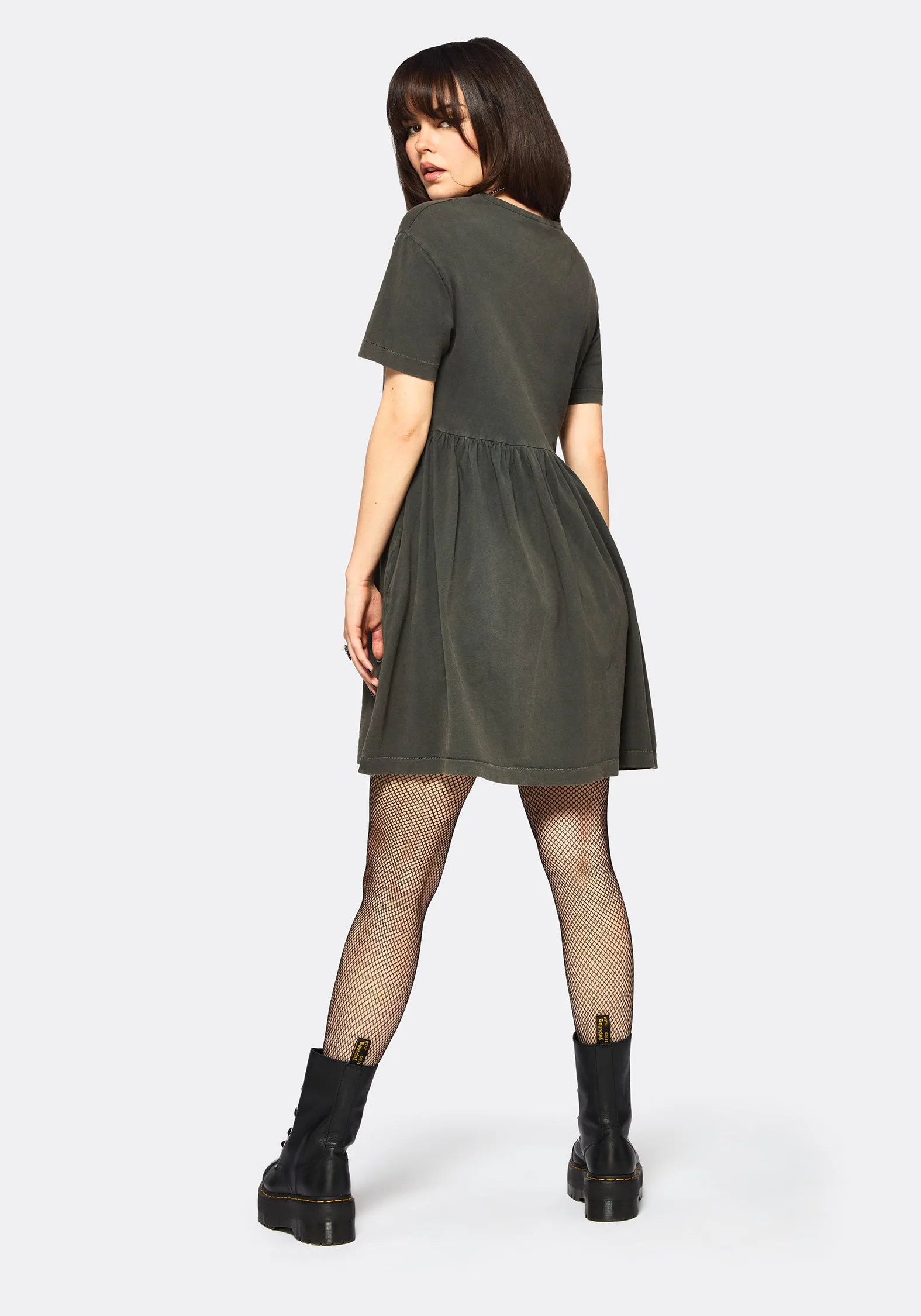 Stretchable Fit Illvminatio Bleach Graphic Cotton Mini Skater Dress