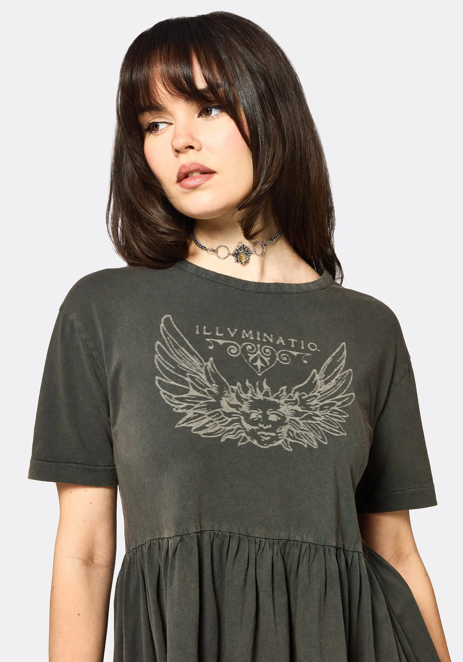 Illvminatio Bleach Graphic Cotton Mini Skater Dress Casual Wear