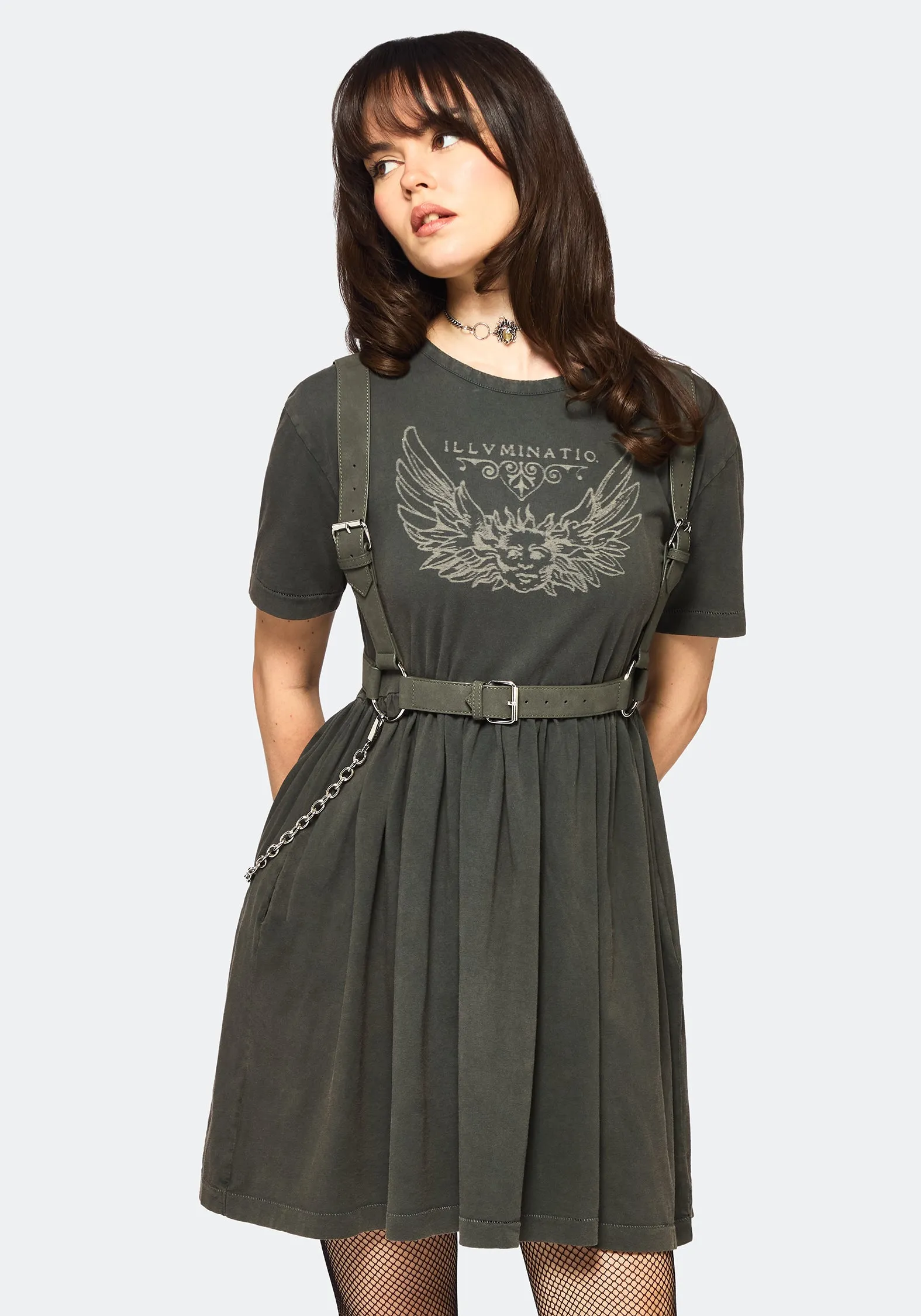 Illvminatio Bleach Graphic Cotton Mini Skater Dress Youthful Design