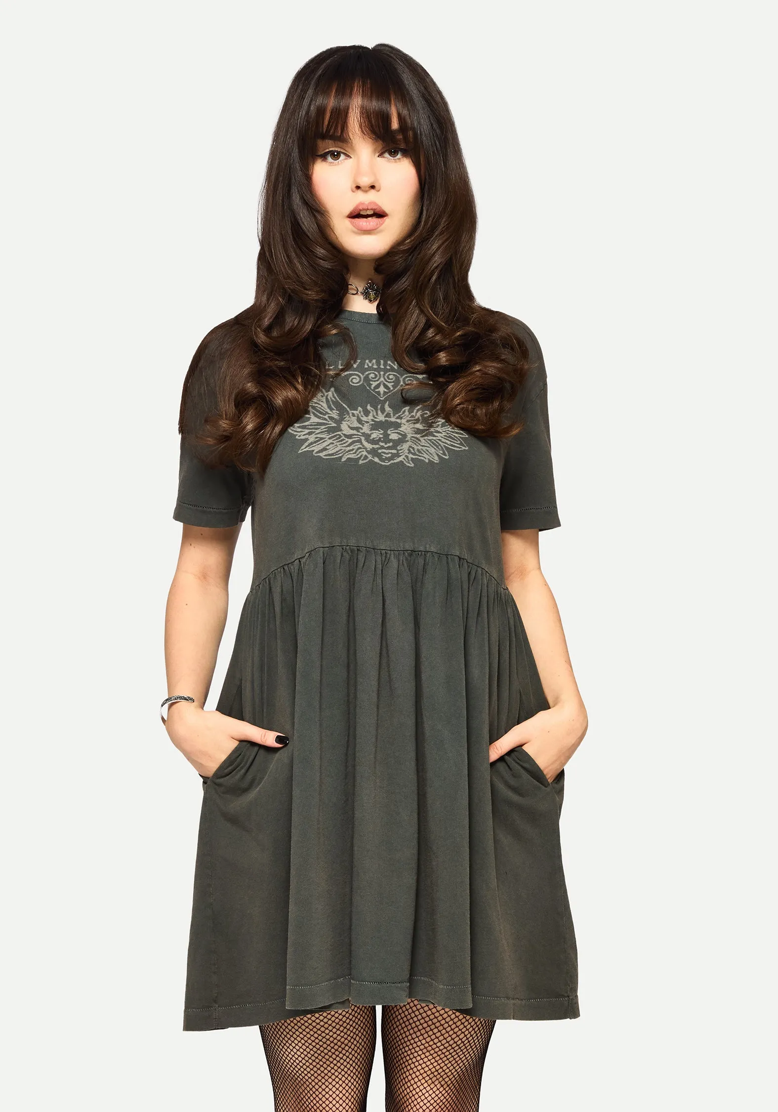Easy Look Flirty Wear Illvminatio Bleach Graphic Cotton Mini Skater Dress
