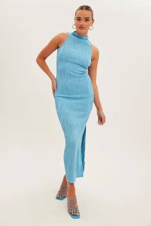 Blue Maxi Dress High Neck Sleeveless Abstract art Wave Crest