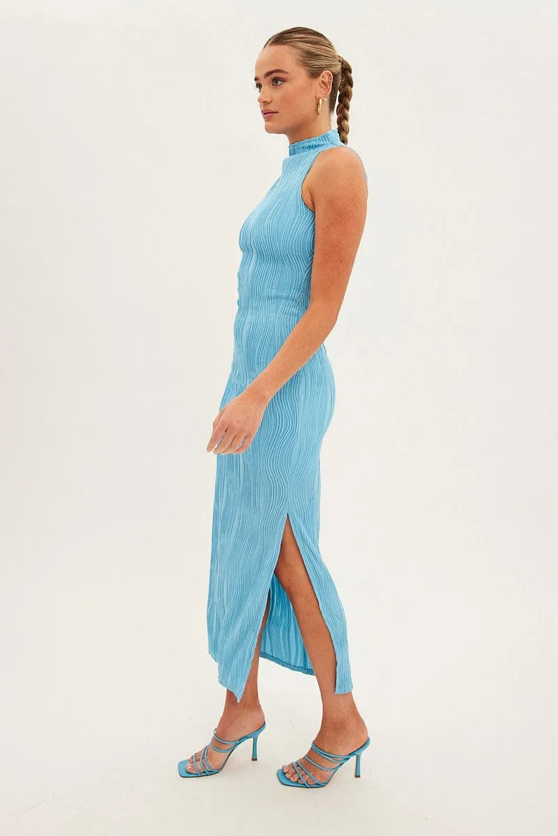 Blue Maxi Dress High Neck Sleeveless Ethnic Vibe