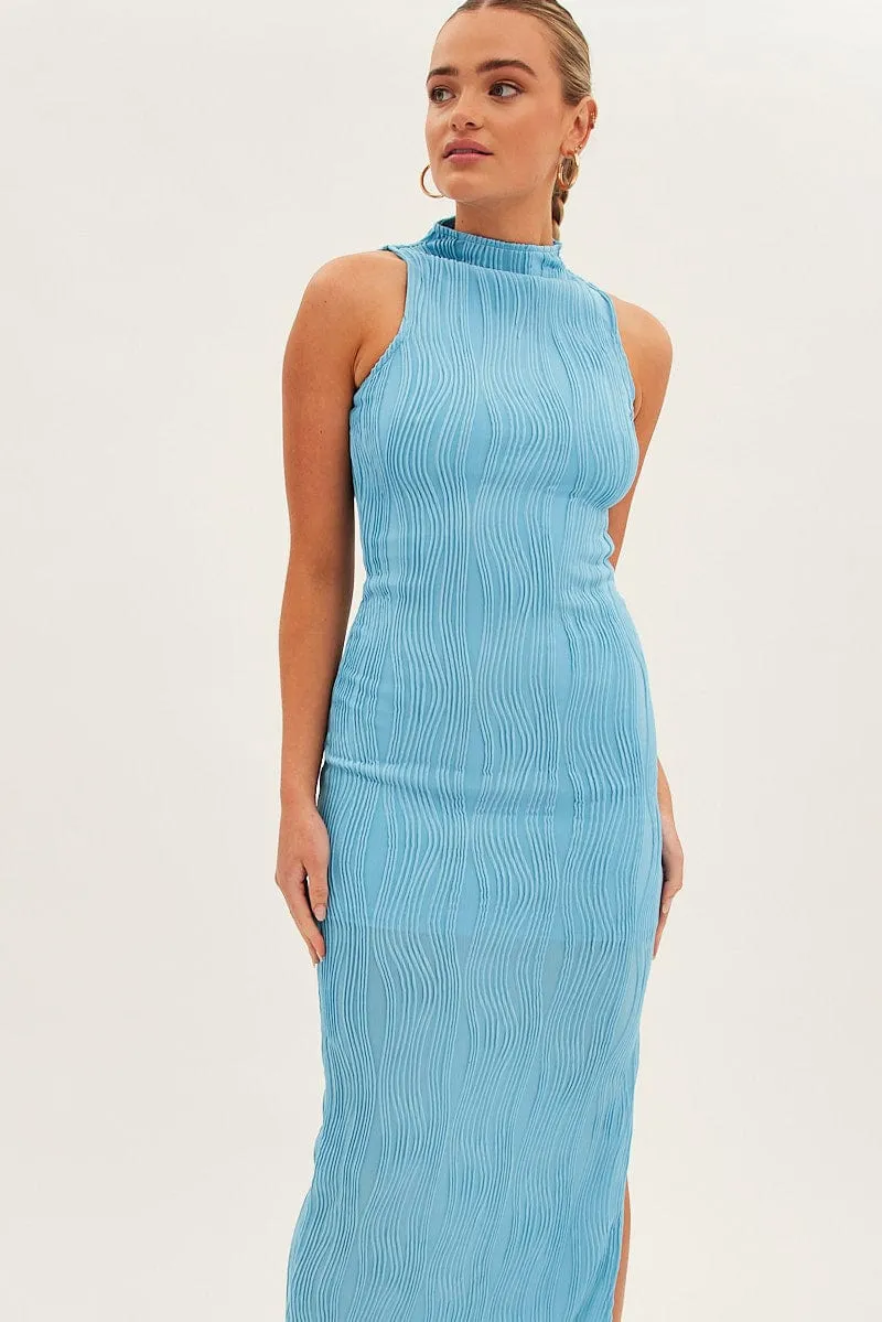Blue Maxi Dress High Neck Sleeveless Bright and airy maxi