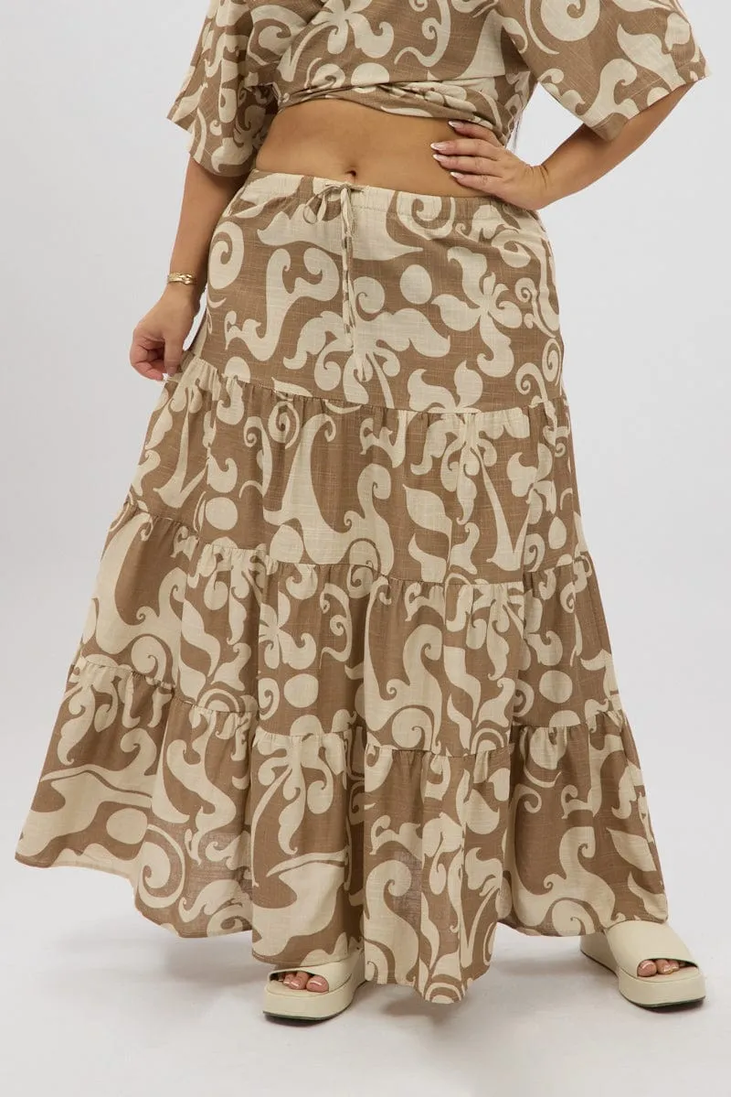 Beige Abstract Linen Blend Tiered Maxiskirt Mood Outfitboard Flat Lay Collar