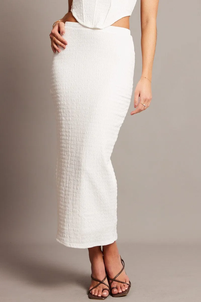 Bold Look Road Trip White Midi Skirt High Rise Textured Jersey