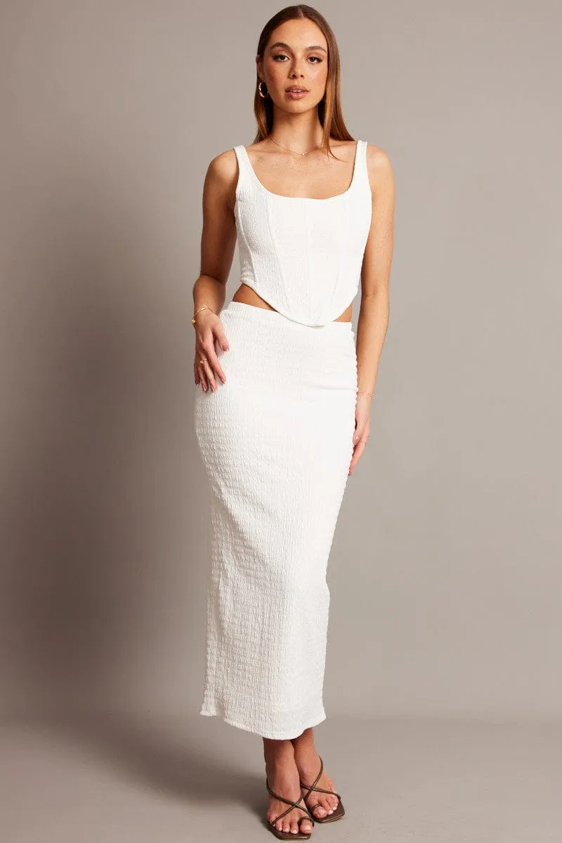 Multi Purpose Fabric Mood Outfit White Midi Skirt High Rise Textured Jersey