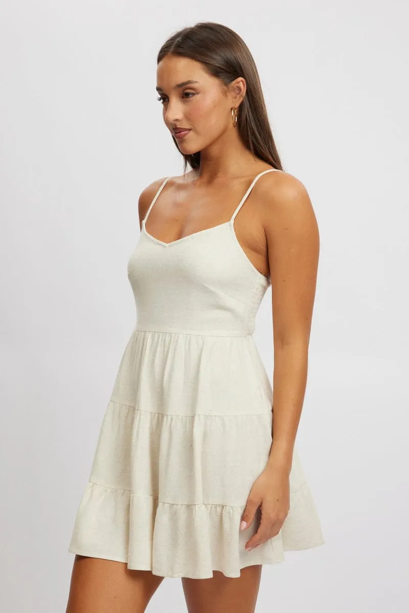 Casual day dress Trendy Wear Beige Mini Dress Tiered Strappy