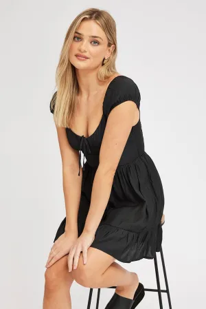 Vibrant Colors Black Fit And Flare Dress Mini