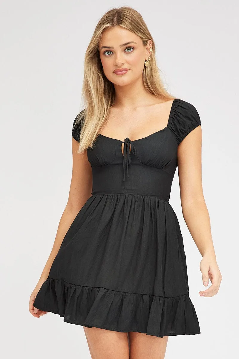 Show Chic Youthful Appeal Black Fit And Flare Dress Mini