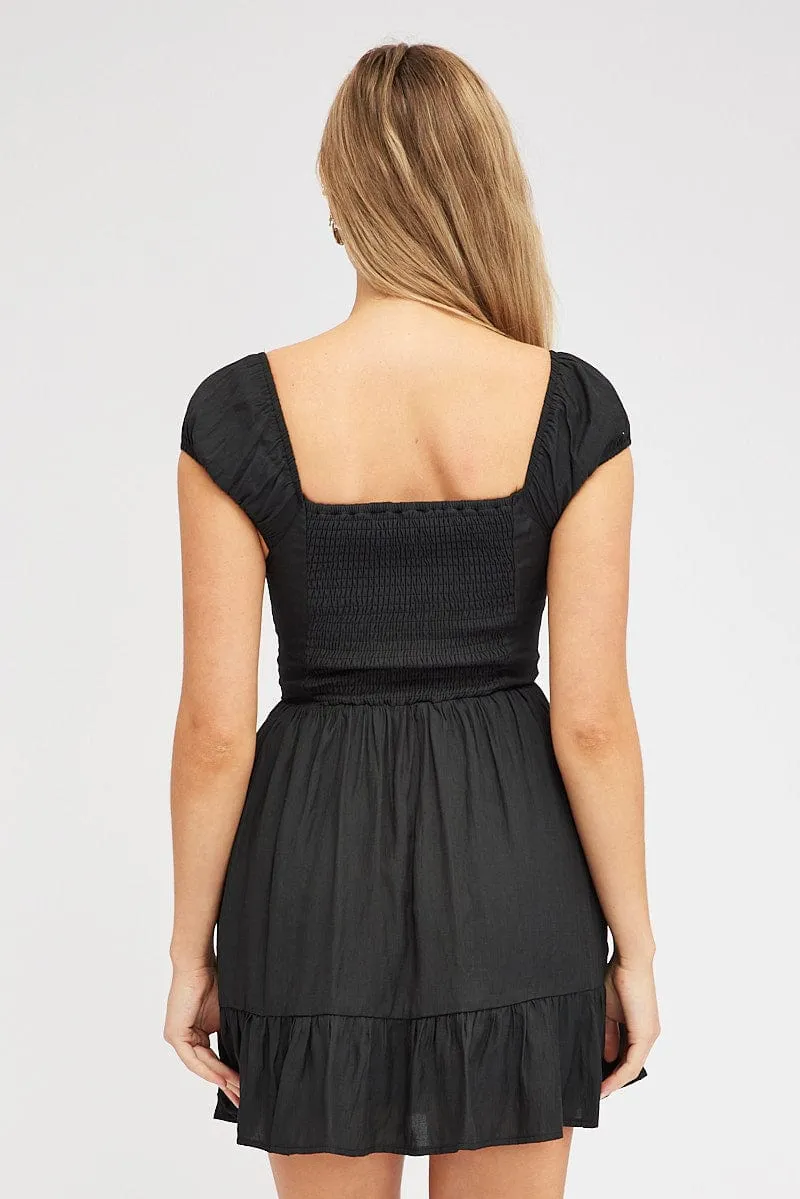 Glow Mood Black Fit And Flare Dress Mini