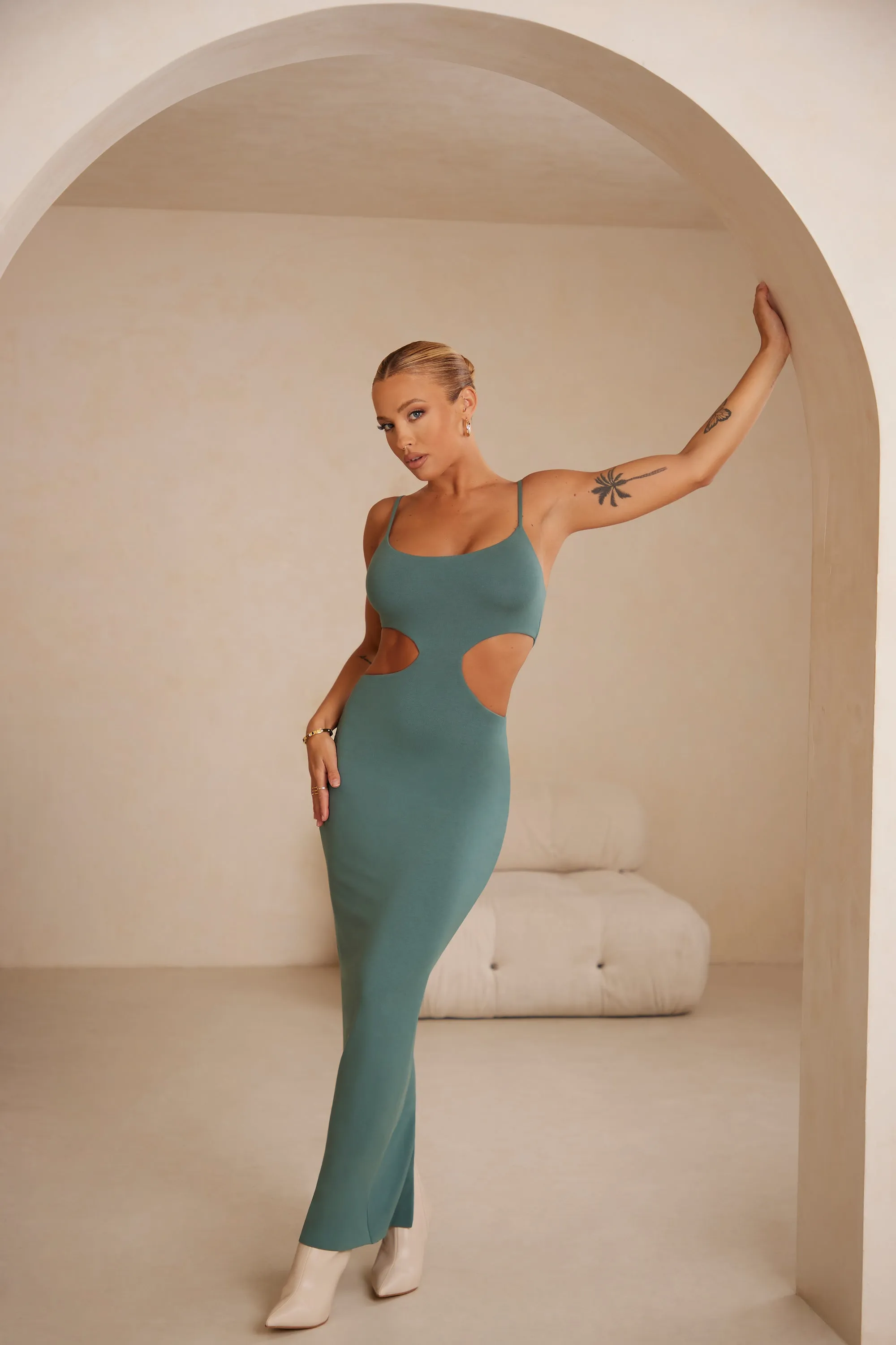 Cut Out Maxi Dress in Teal Boho chic Short Sleeve