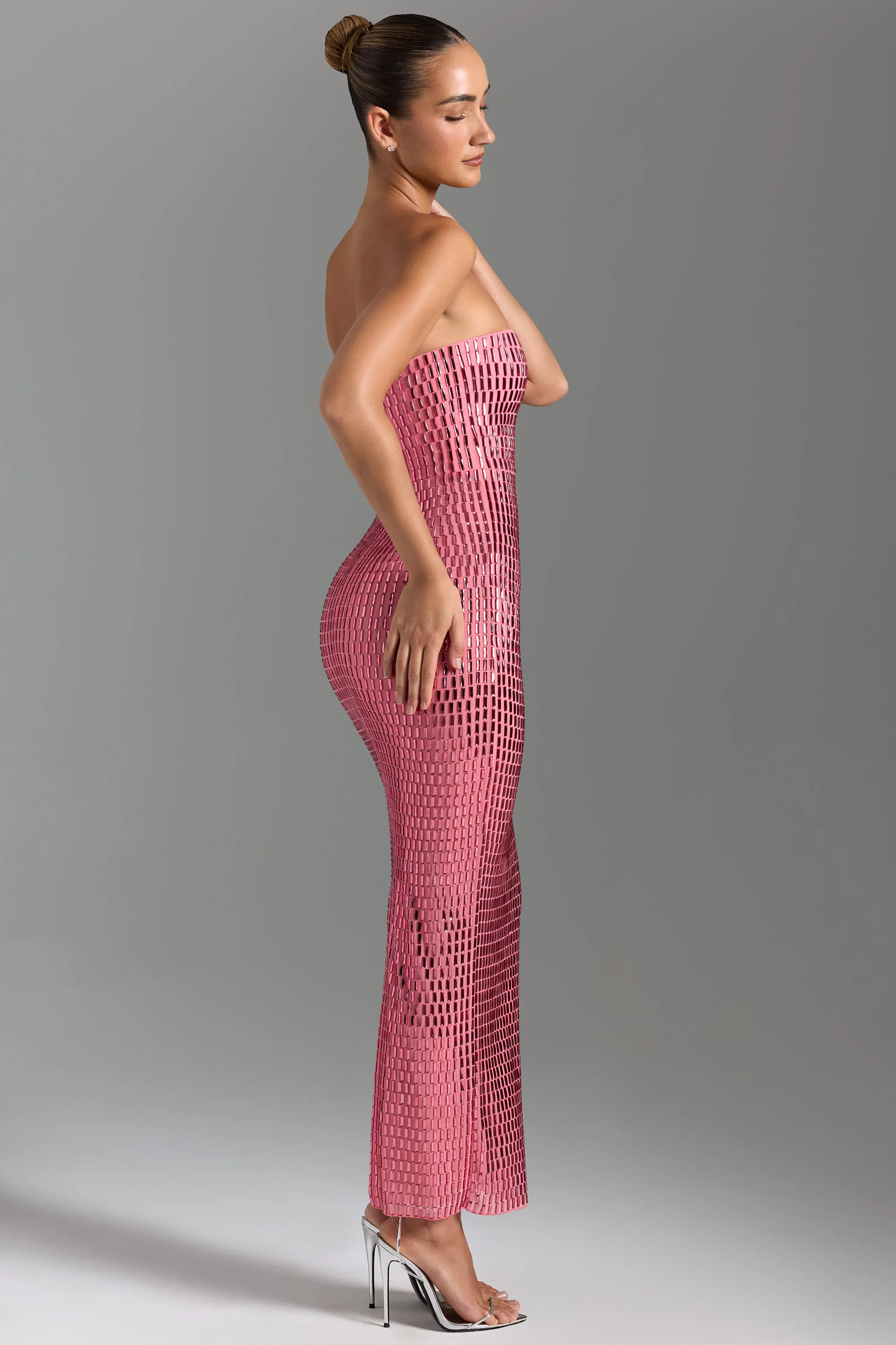 Embellished Bandeau Maxi Dress in Watermelon Print Glow breath easy