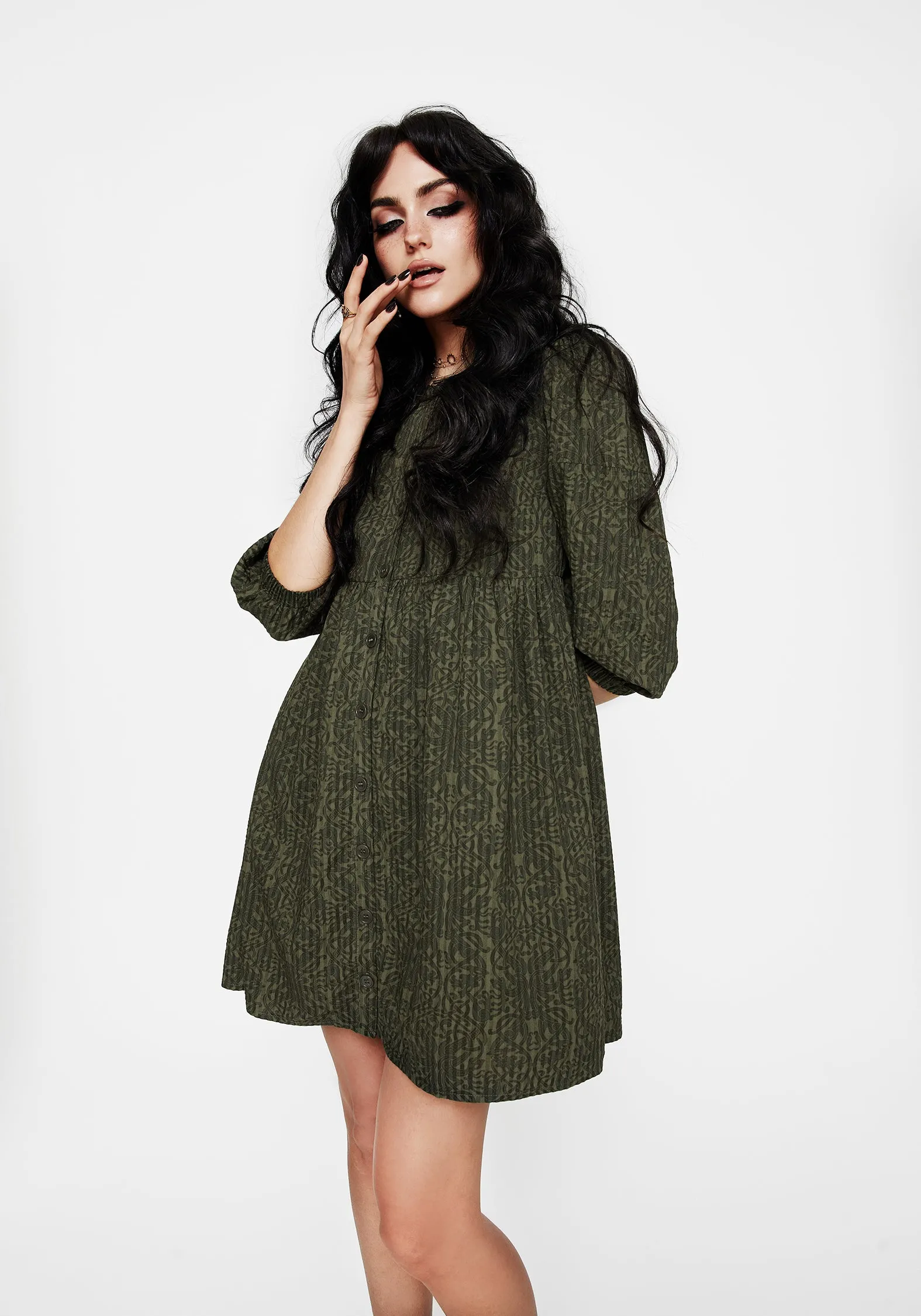 Francesca Dragon Printed Button Up Smock Mini Dress Summer Fashion All Season Wear