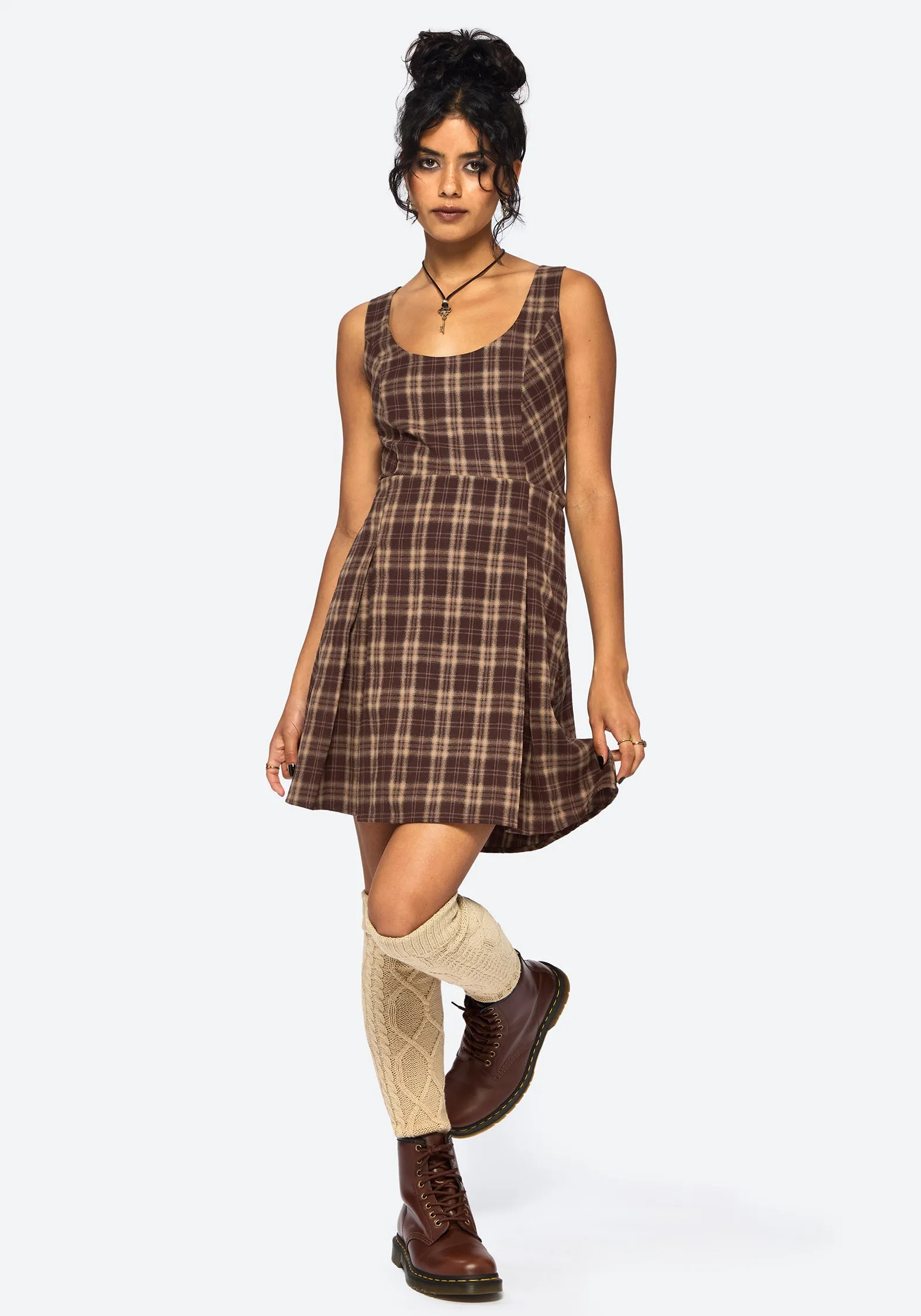 Cozy Comfort Day Out Milo Check Pinafore Mini Dress
