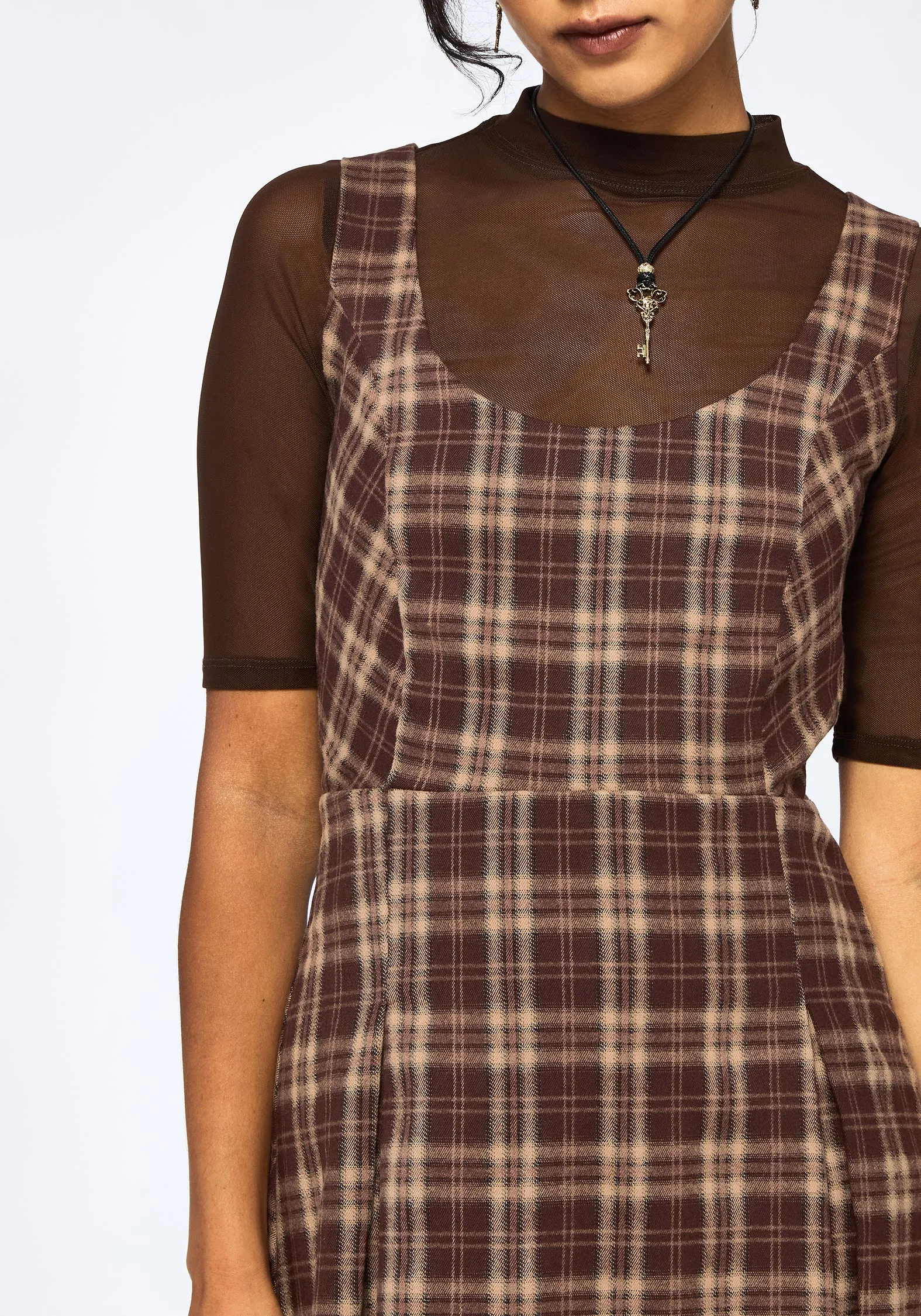 Layered Neckline Milo Check Pinafore Mini Dress