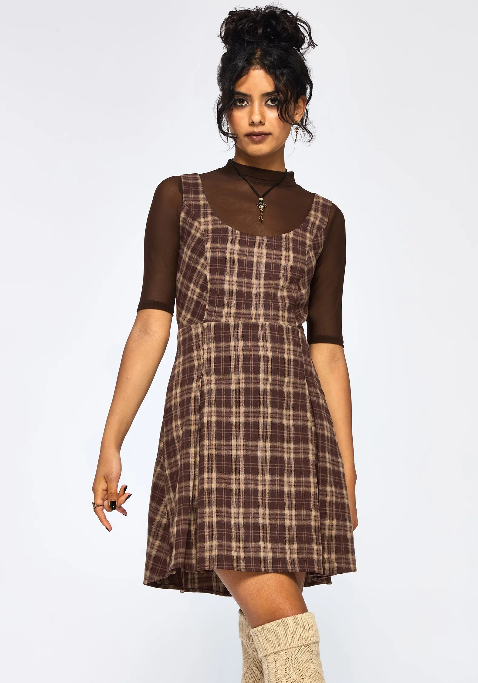 Boho Style Milo Check Pinafore Mini Dress