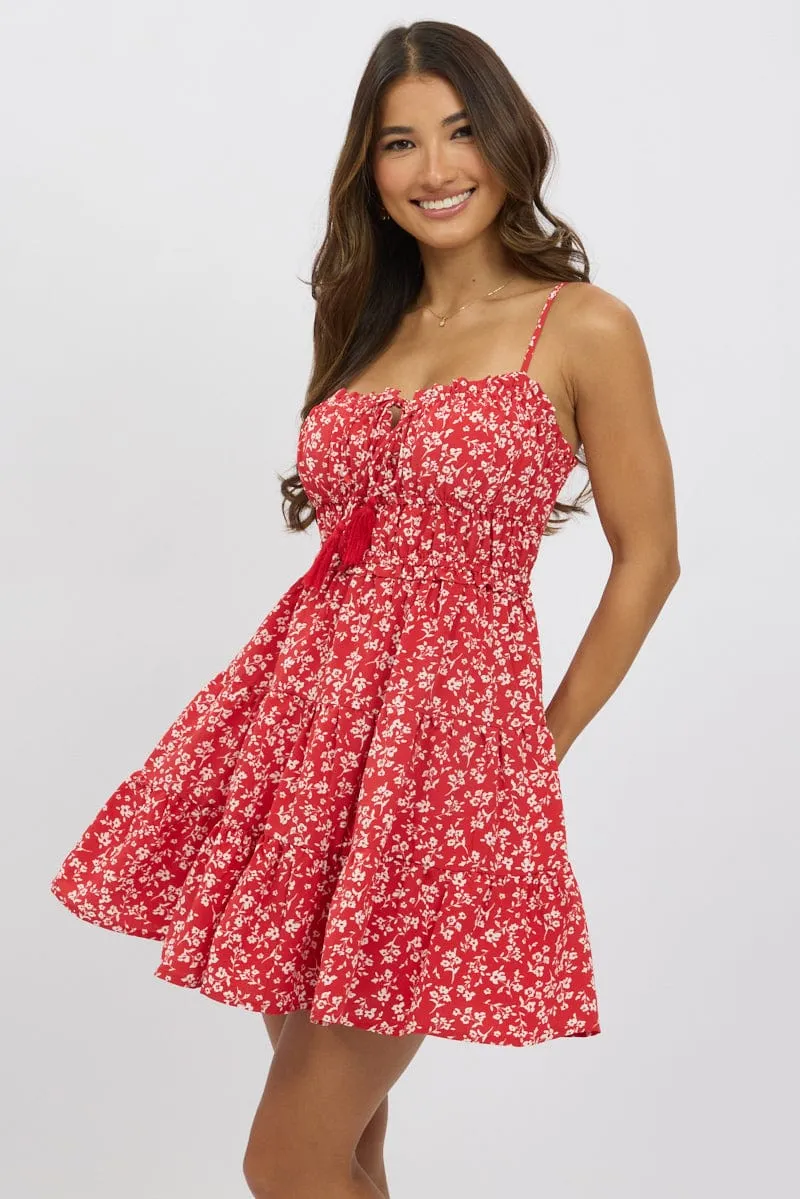 Red Ditsy Fit And Flare Dress Mini Fashionable date night outfit