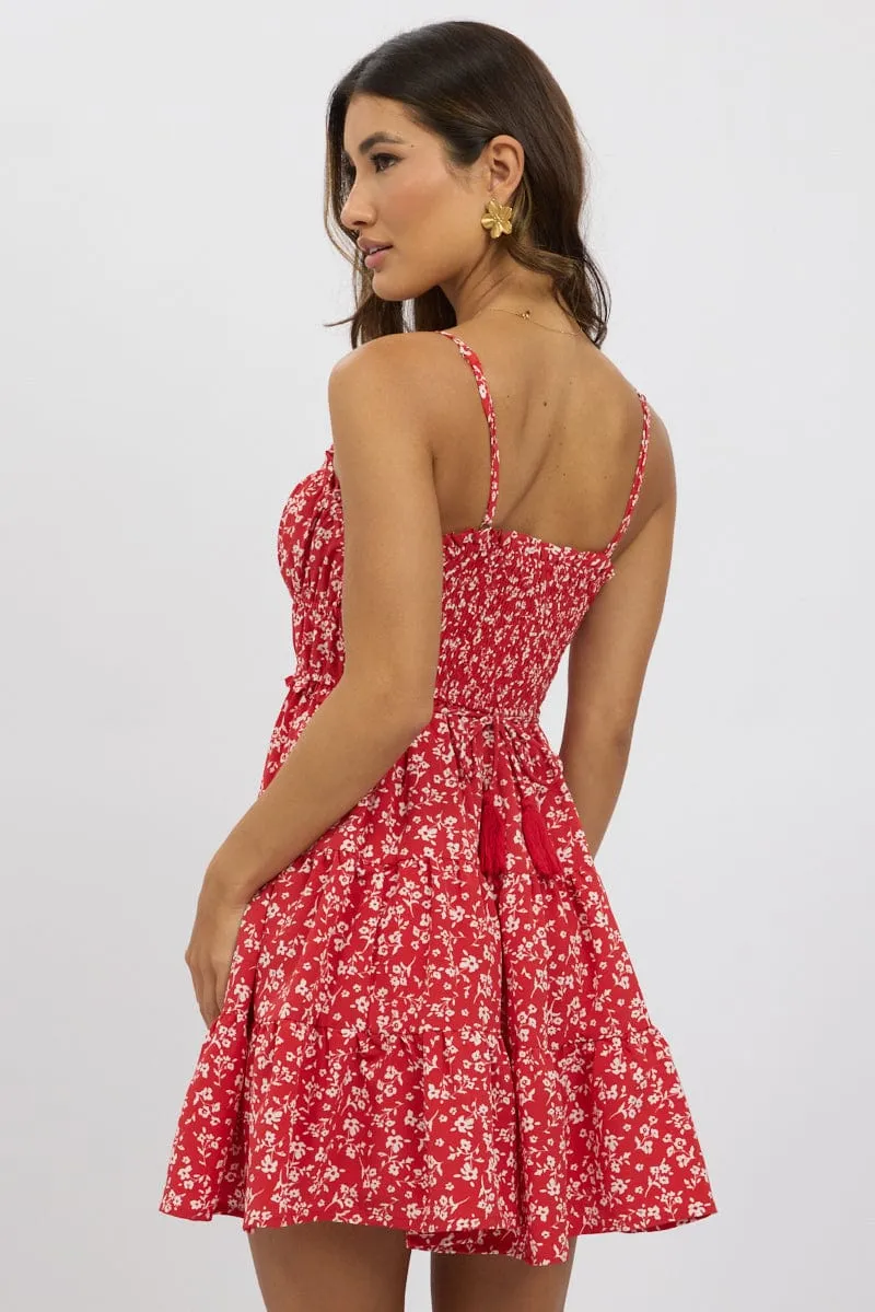 Red Ditsy Fit And Flare Dress Mini Bold Wear