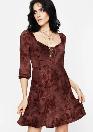 Bold Wear Wytchelm Floral Flocked Velour Mini Dress - Red