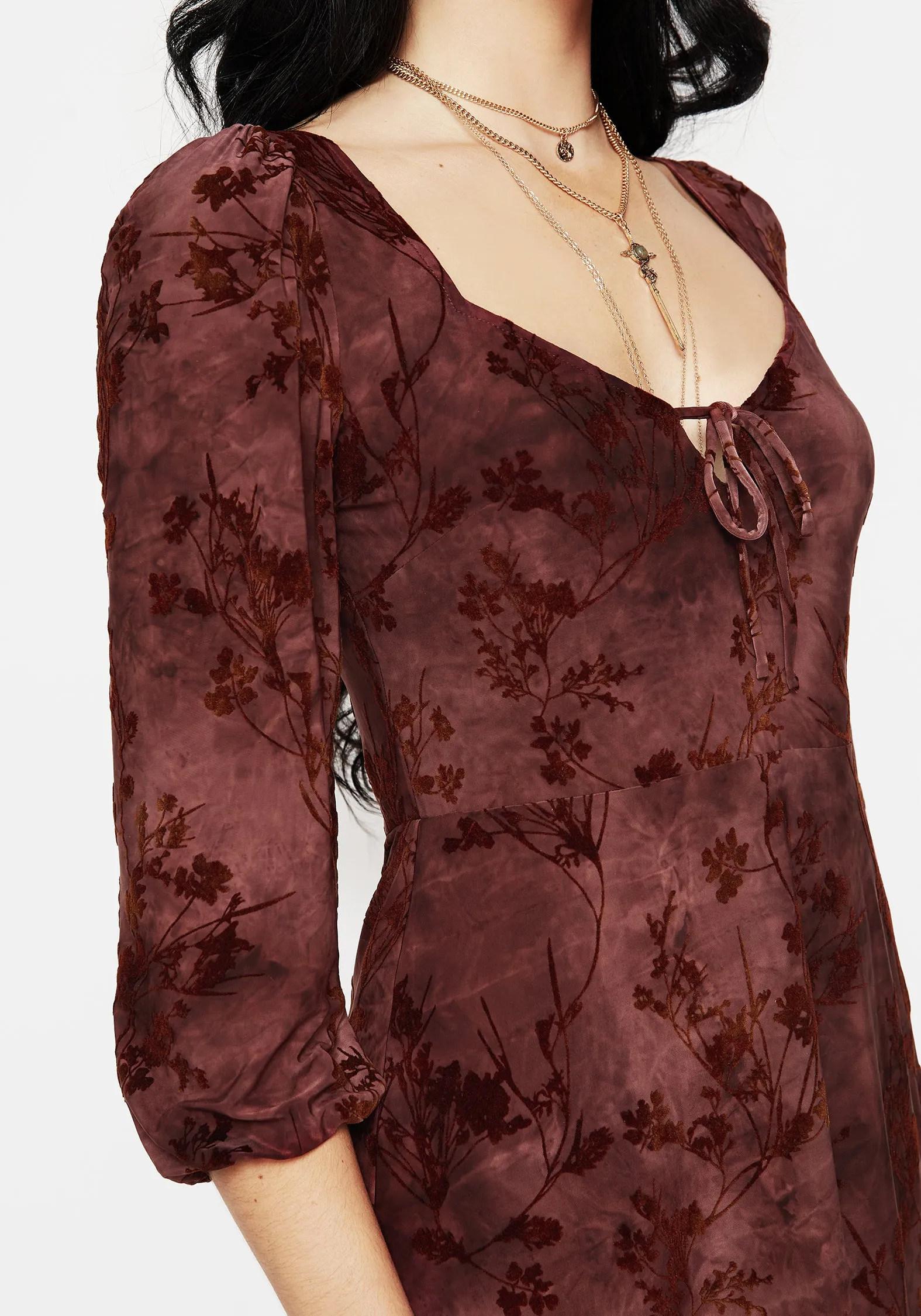 Wytchelm Floral Flocked Velour Mini Dress - Red Youthful Fashion