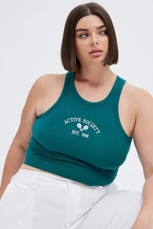 Green Graphic Tank Tennis Active Embroidered Jersey Sharp Line