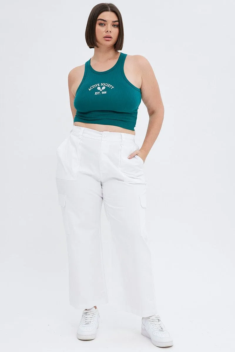 Green Graphic Tank Tennis Active Embroidered Jersey Relaxed Layer