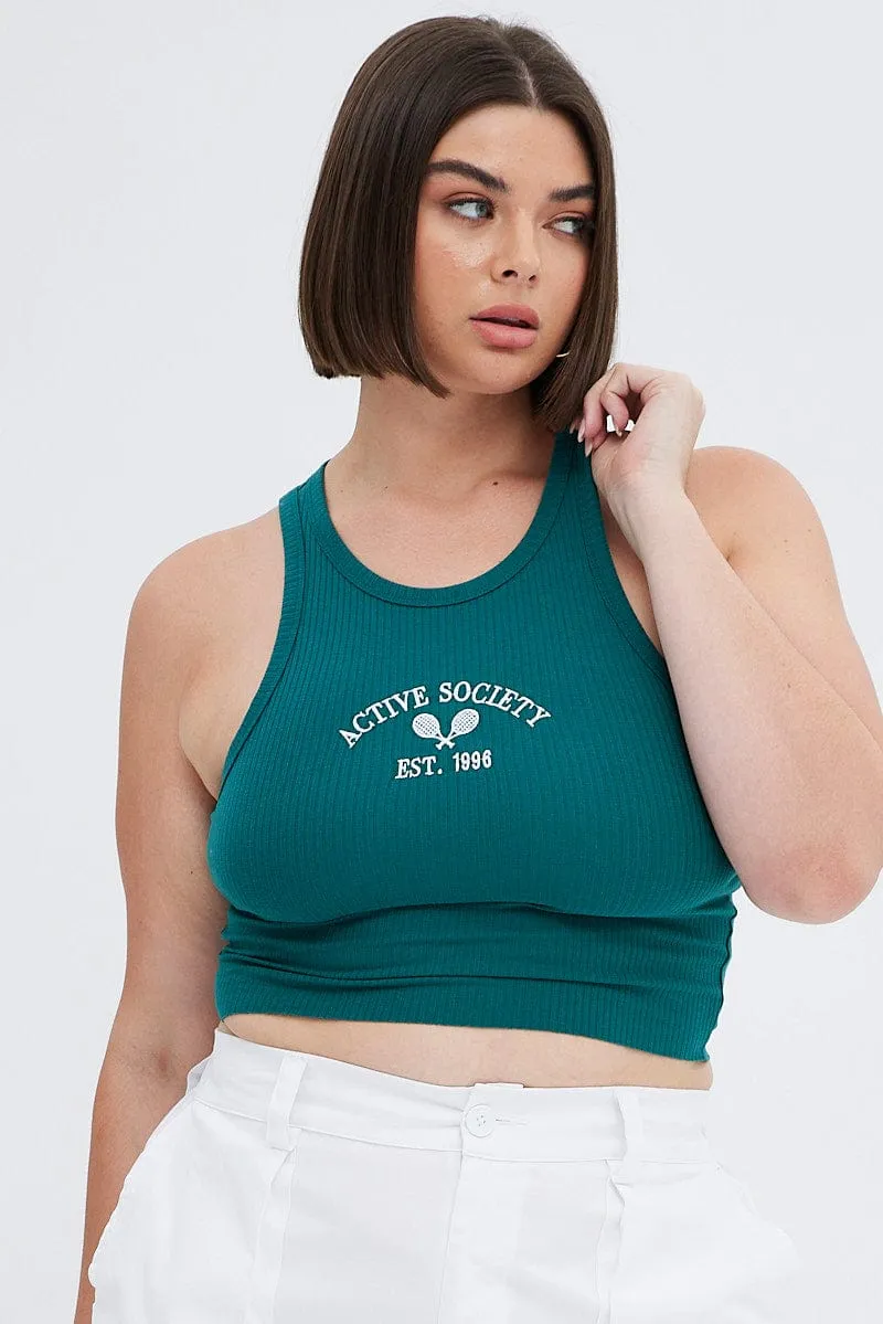 Friend Vibe Green Graphic Tank Tennis Active Embroidered Jersey