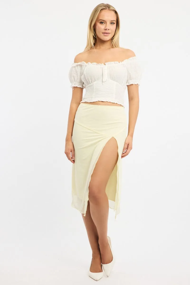 Wardrobe Hero Simple Comfort Yellow Asymm Midi Skirt Mesh