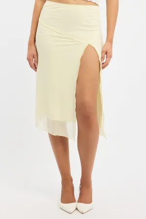 Retro Style Yellow Asymm Midi Skirt Mesh