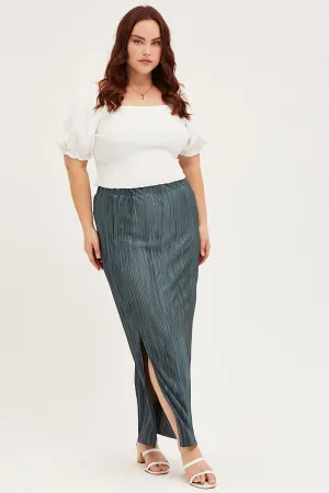 Green Plisse Midi Split Skirt Texture Shot Bold Statement