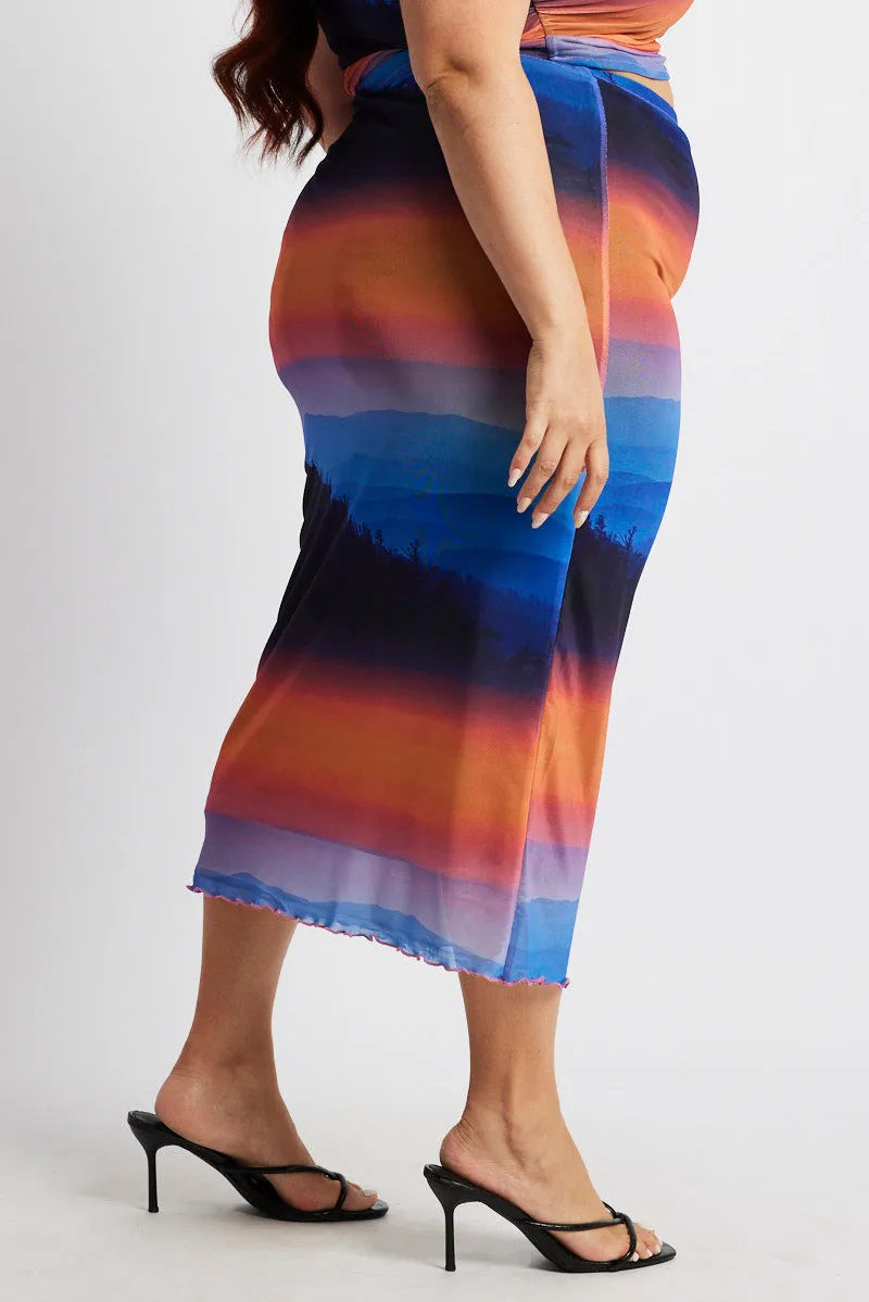 Multi Abstract Mesh Bodycon Landscape Skirt Runway Inspired personalized option