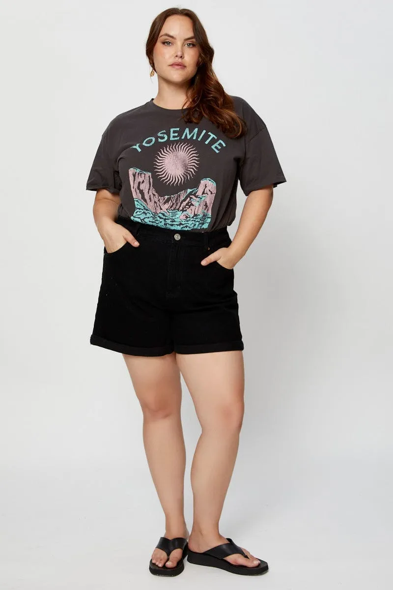 Light Outfit Grey Graphic T-shirt Yosemite Short Sleeve Cotton