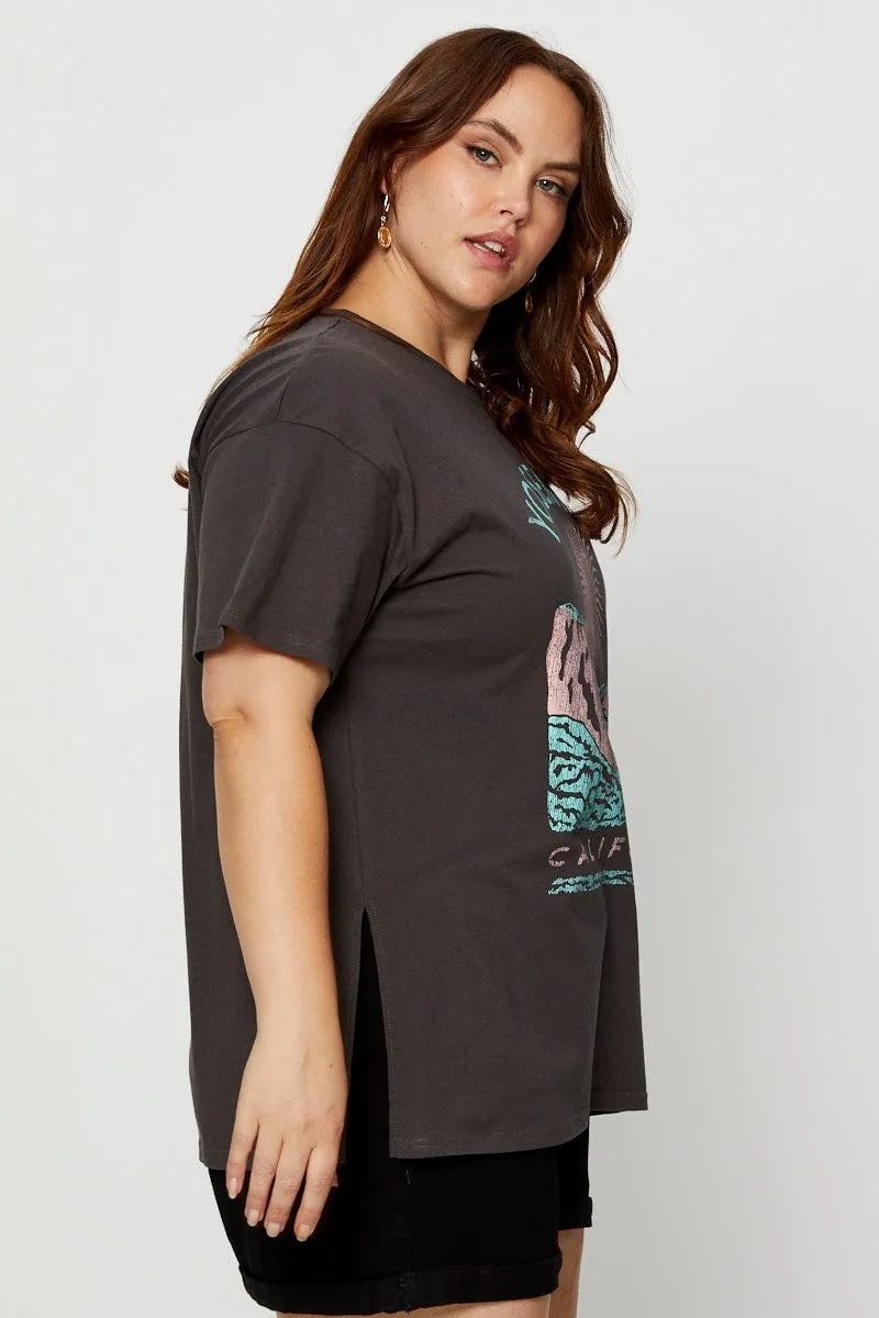 Daily Favorite Grey Graphic T-shirt Yosemite Short Sleeve Cotton