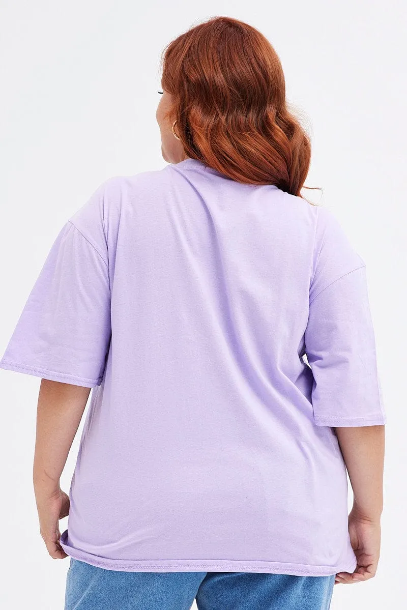 Printed uniqueness Chic Outfit Purple Graphic T-shirt Short Sleeve Crew Neck