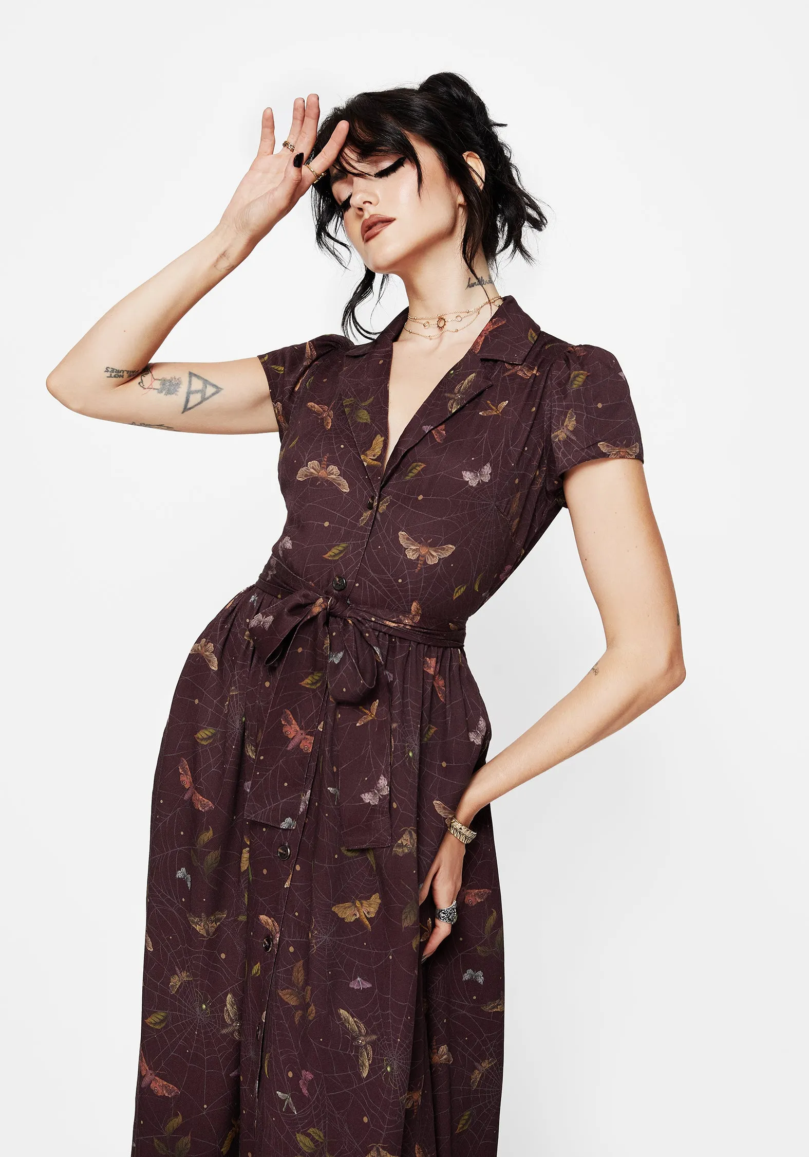 Morning Stroll Chic Outfit Celia Moth Printed Midaxi Shirt Dress