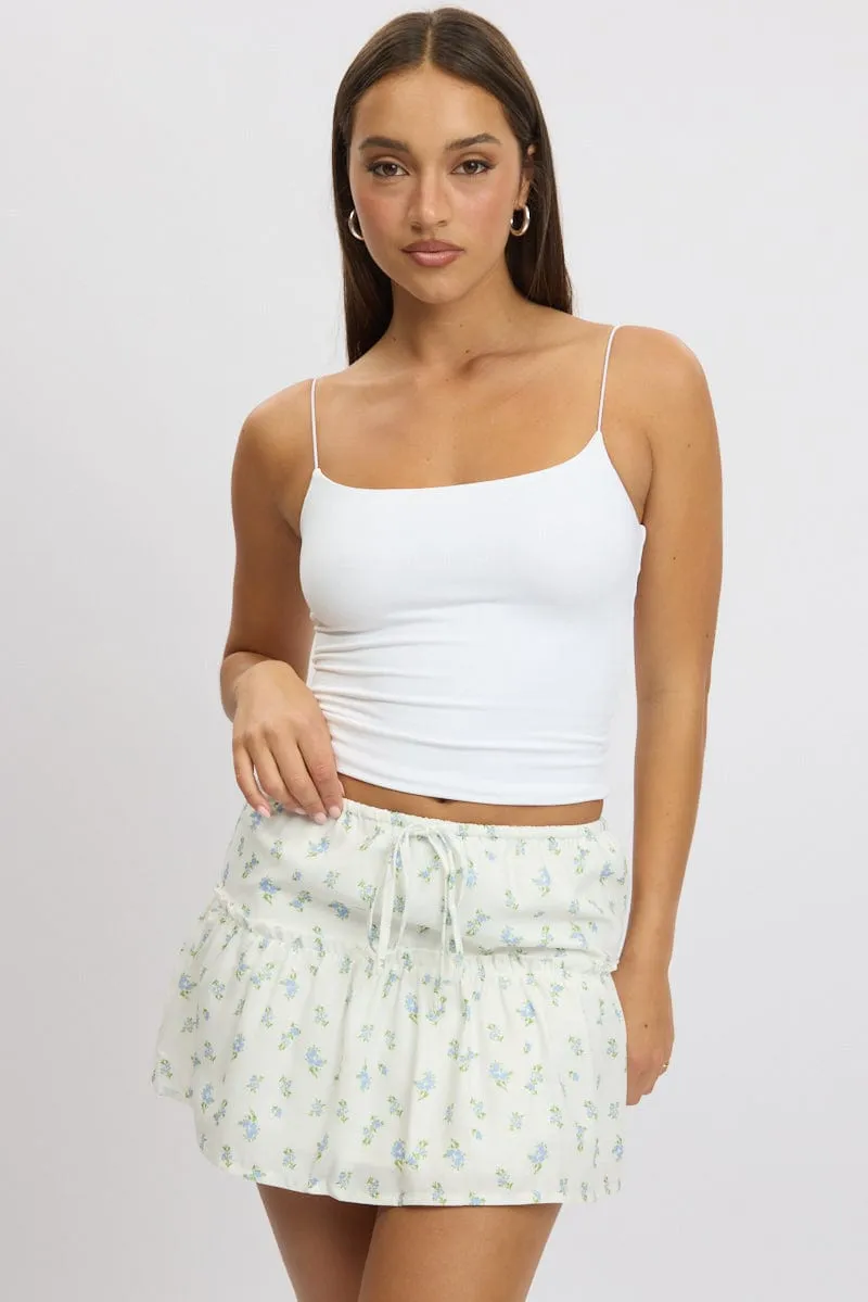 Blue Ditsy Mini Skirt Elastic Waistband Frill Detail Lined Outfit Diary
