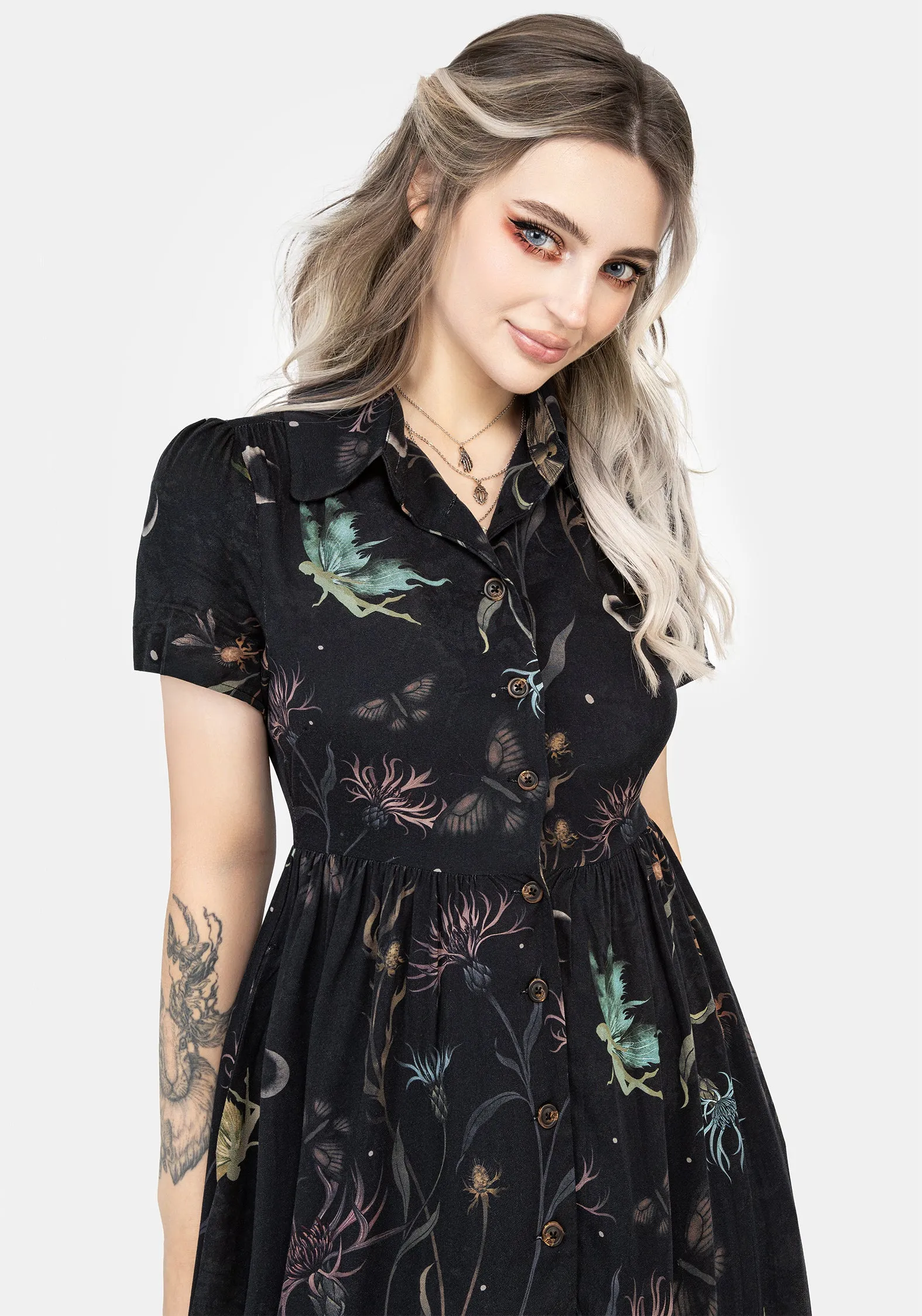 Rosanella Floral Print Midi Shirt Dress Day-to-night versatile dress Feminine Appeal