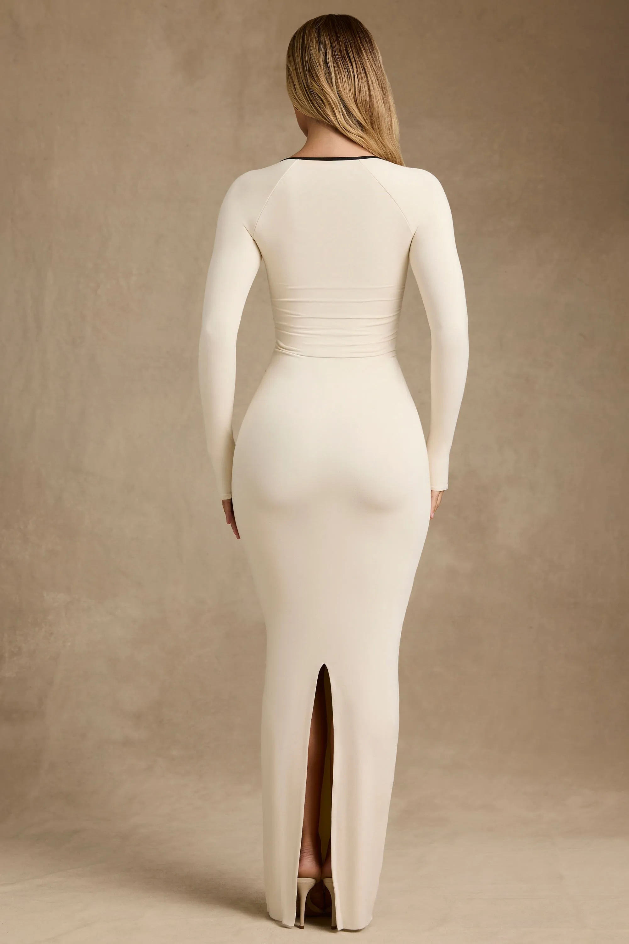 Modal Contrast-Trim Maxi Dress in Ivory Fashionable long silhouette
