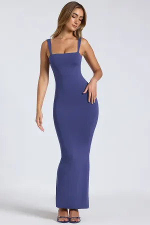 Straight Neck Low Back Maxi Dress in Navy Coastal Chic