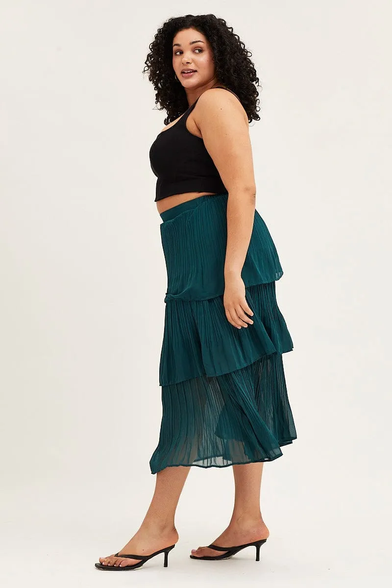 Green Midi Skirt Pleated Senior Style